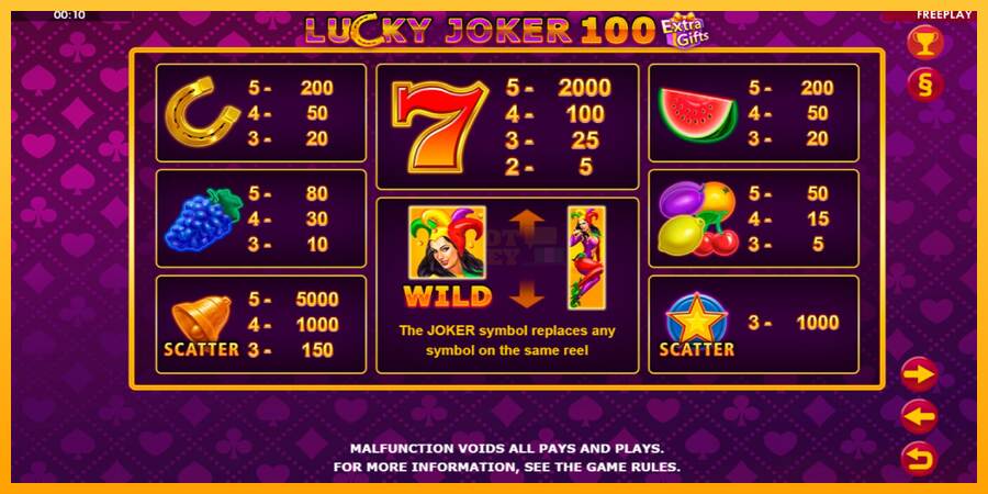 Lucky Joker 100 Extra Gifts máquina de juego por dinero, imagen 5