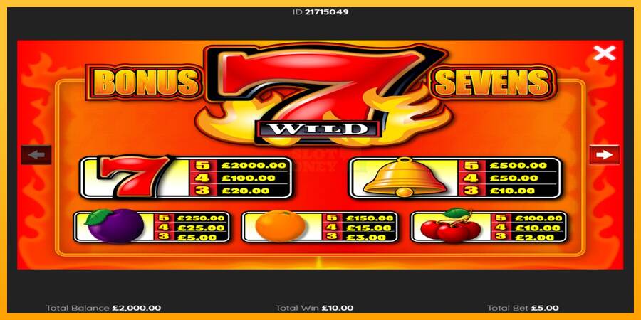 Bonus Sevens Wild máquina de juego por dinero, imagen 3