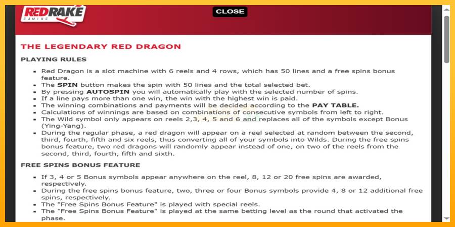 The Legendary Red Dragon máquina de juego por dinero, imagen 8