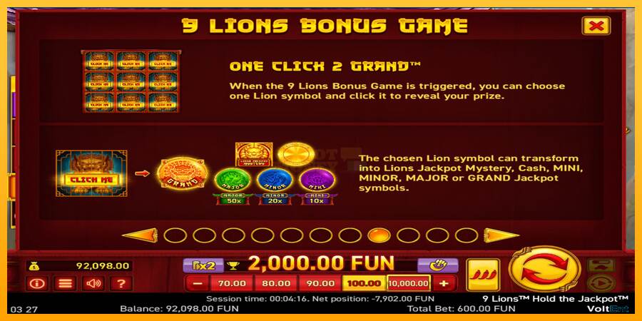 9 Lions: Hold The Jackpot máquina de juego por dinero, imagen 3