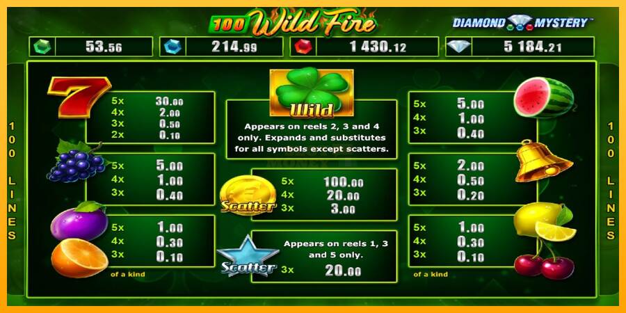 Diamond Mystery 100 Wild Fire máquina de juego por dinero, imagen 4