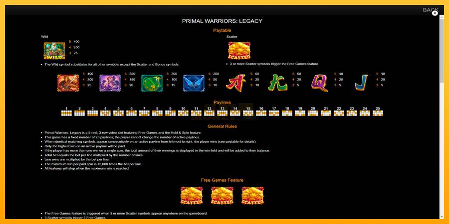 Primal Warriors: Legacy máquina de juego por dinero, imagen 7