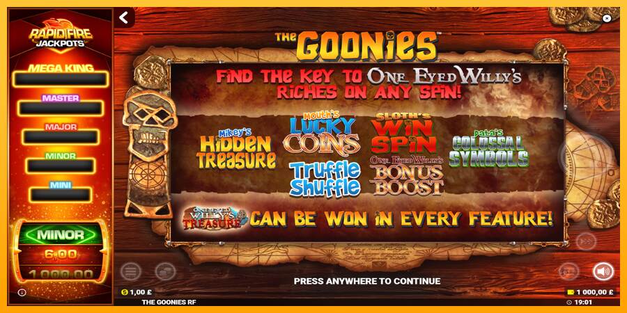 The Goonies Deluxe Rapid Fire Jackpots máquina de juego por dinero, imagen 1