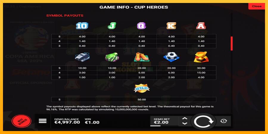 Cup Heroes máquina de juego por dinero, imagen 5