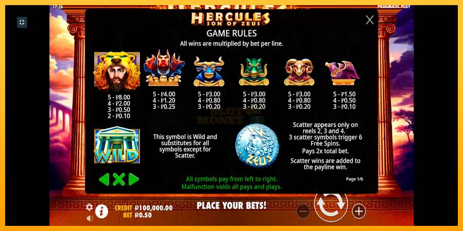 Hercules Son of Zeus máquina de juego por dinero, imagen 3