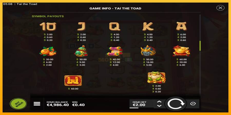 Tai the Toad máquina de juego por dinero, imagen 5