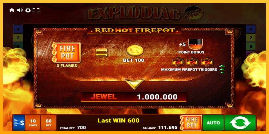 Explodiac Red Hot Firepot máquina de juego por dinero, imagen 6