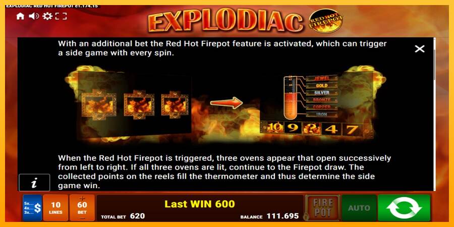 Explodiac Red Hot Firepot máquina de juego por dinero, imagen 7