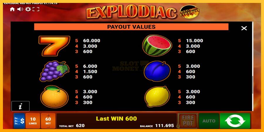 Explodiac Red Hot Firepot máquina de juego por dinero, imagen 9