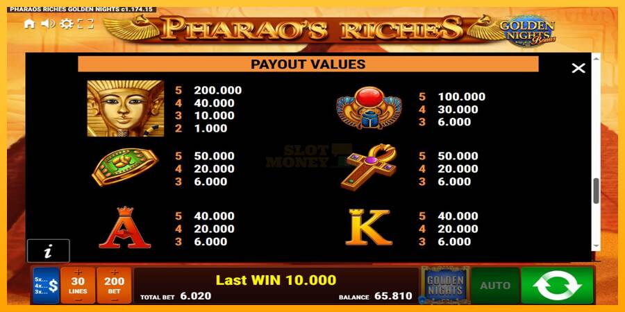 Pharaos Riches Golden Nights máquina de juego por dinero, imagen 6