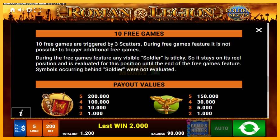 Roman Legion Golden Nights máquina de juego por dinero, imagen 7