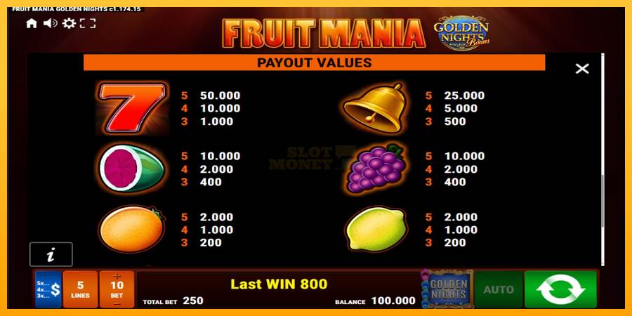 Fruit Mania Golden Nights máquina de juego por dinero, imagen 7