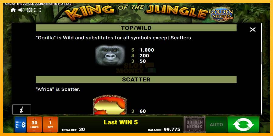 King of the Jungle Golden Nights máquina de juego por dinero, imagen 5