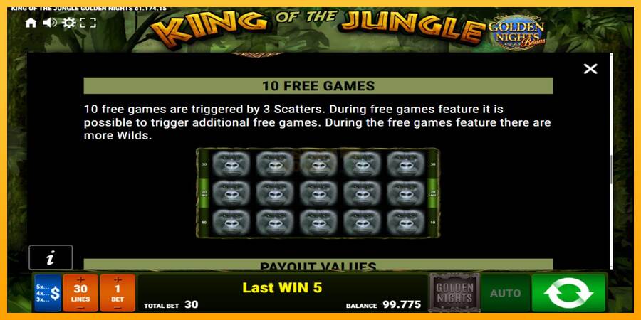 King of the Jungle Golden Nights máquina de juego por dinero, imagen 6