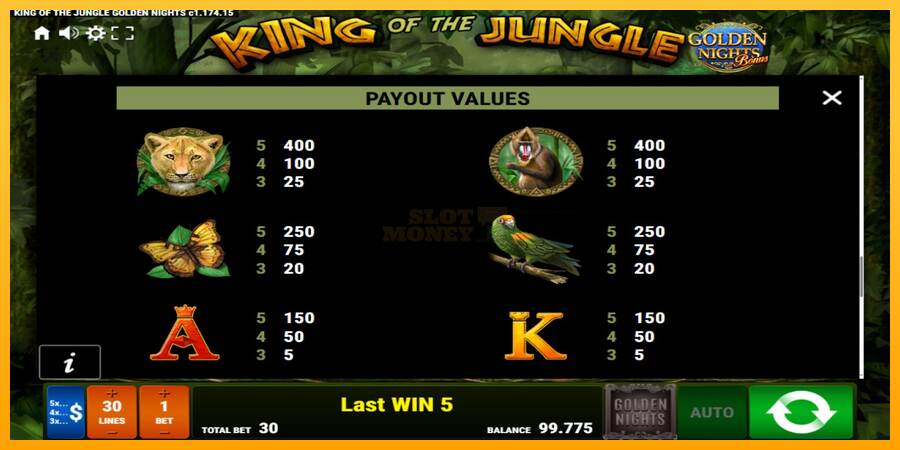 King of the Jungle Golden Nights máquina de juego por dinero, imagen 7