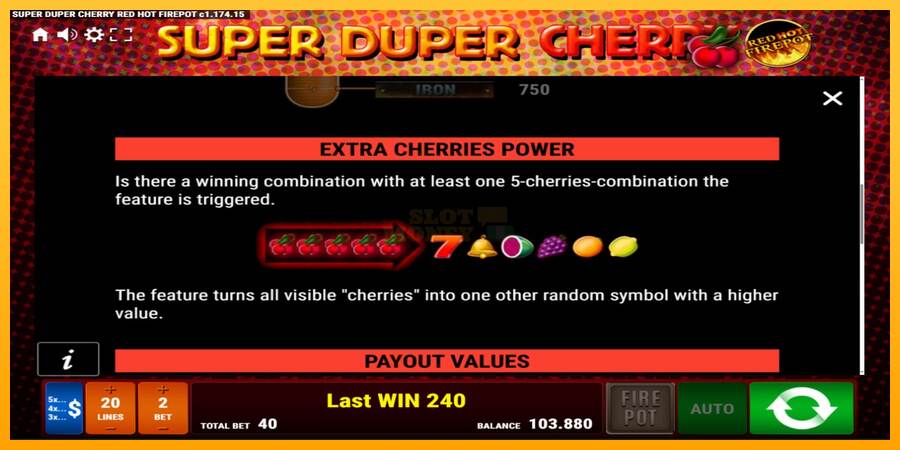 Super Duper Cherry Red Hot Firepot máquina de juego por dinero, imagen 5